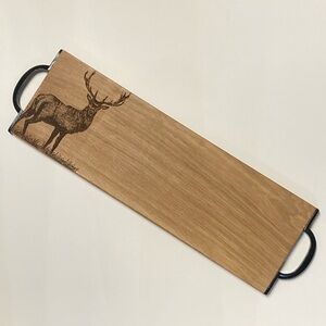 MONARCH STAG OAK SERVING TRAY WITH BURNISHED STEEL HANDLES